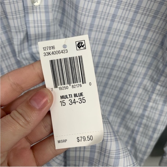 NWT Calvin Klein Button Down Shirt Mens‎ 15 34-35 Blue Plaid L/S 12786. - Picture 8 of 11